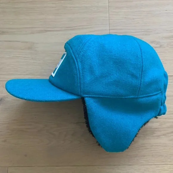 HOKA ONE ONE Wool Aviator Trapper Hat Blue Winter Ear Flap Ski Outdoor Cap - Picture 6 of 14